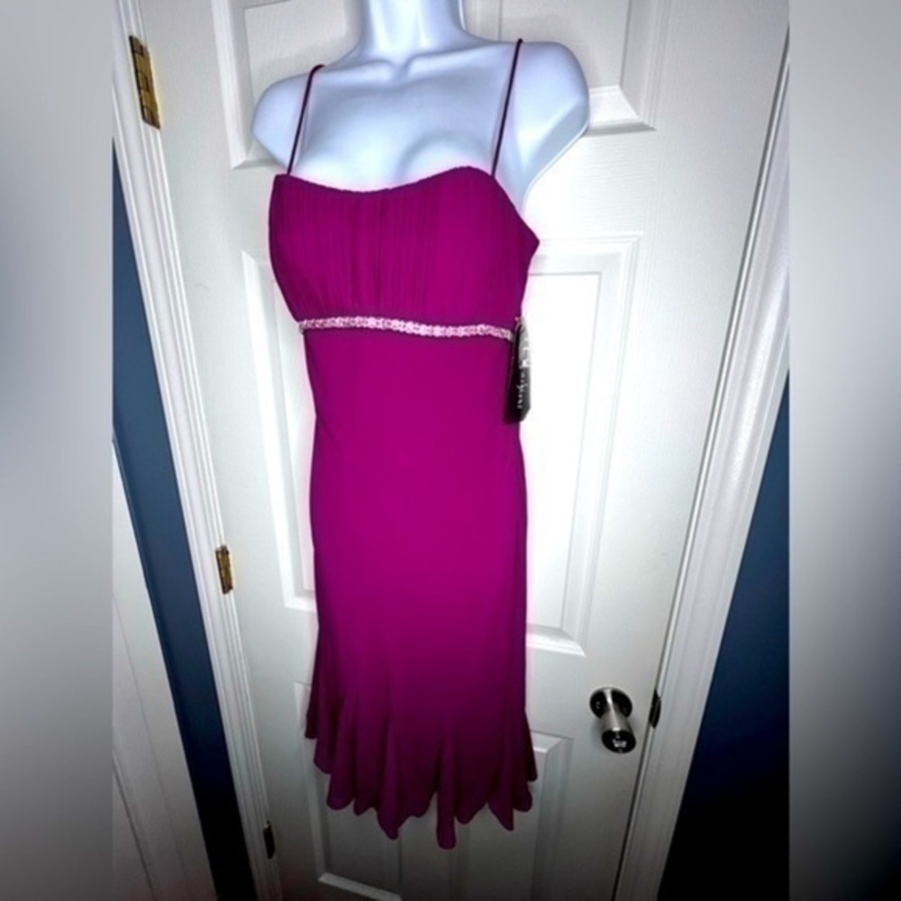 NWT SL Fashions Women’s 6 Pink Jeweled Strappy Mini Cocktail Dress S